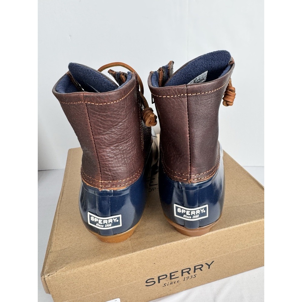 Sperry Top Sider Saltwater Duck Boots Rubber Leather Glossy Navy Blue NWB 7.5 W - Picture 3 of 8